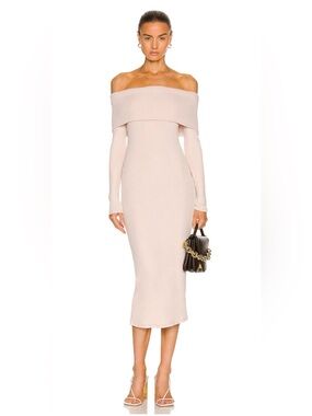 Enza Costa Off-the-Shoulder Ribbed Knit Dress in Rose Tan
